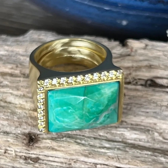 Faceted Turquoise 18k Gold Sheila Fajl GLOW Masterpiece Statement Ring Size 10 - Picture 2 of 15